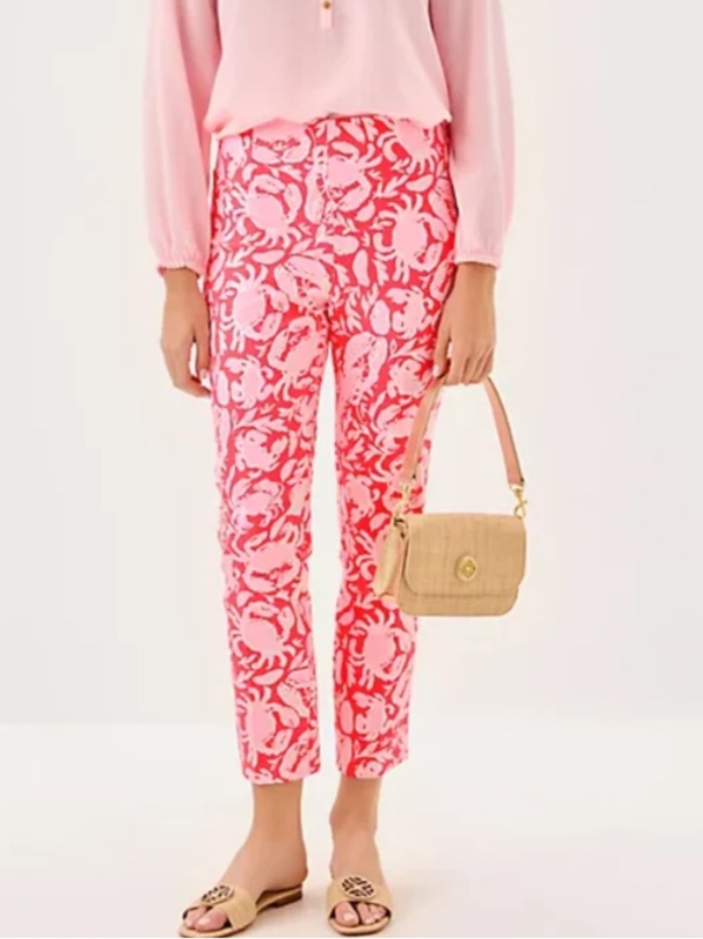 Lilly Pulitzer Nancee Crop Pants Sunbaked Cane Coral Crab Print Size 10